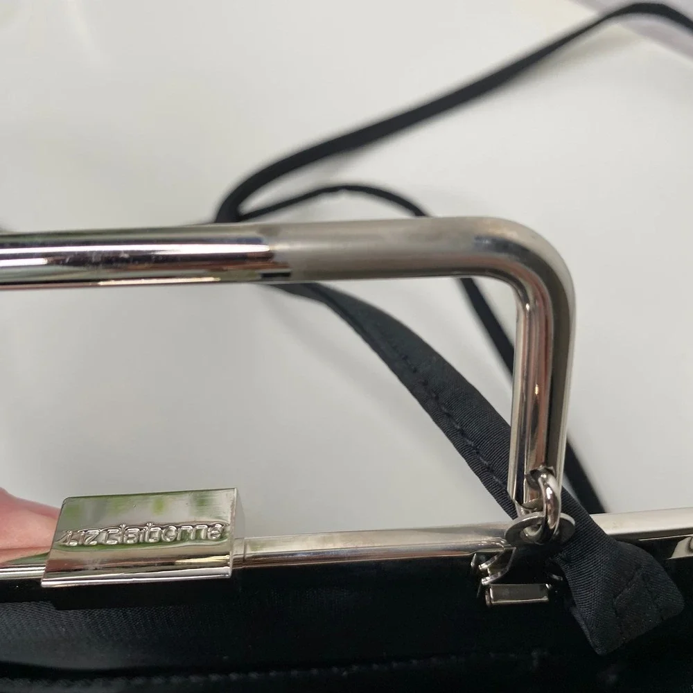 Liz Claiborne Black Floral Glitter Evening Clutch Crossbody Bag Silver‎ Hardware